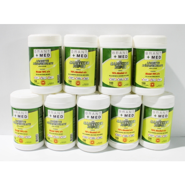 9 X 100 BRANDT + MED HAND SANITIZER WIPES