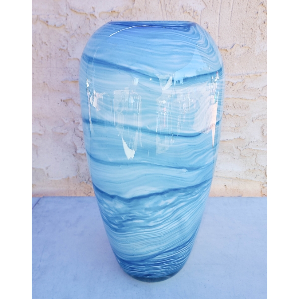 ART GLASS BLUE SWIRL VASE - SIZE 15" H