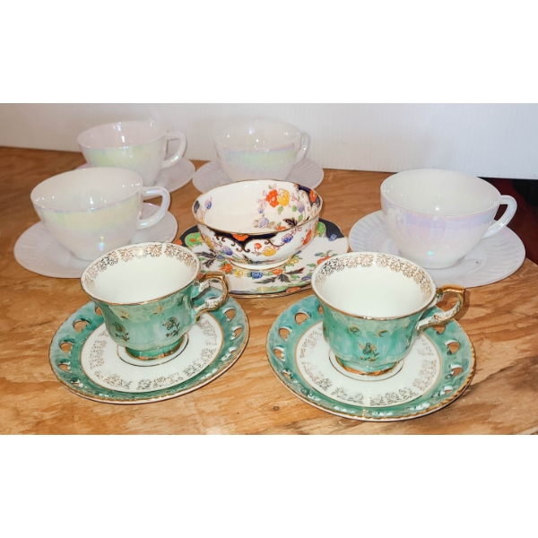 FIREKING IRREDESENT CUPS / SAUCERS ETC.