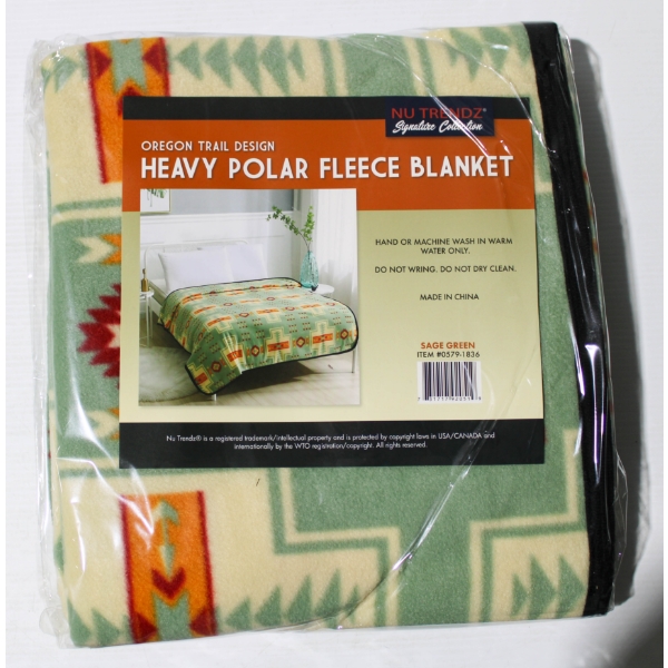 NEW NU TRENDZ OREGON TRAIL POLAR FLEECE BLANKET - SAGE GRN