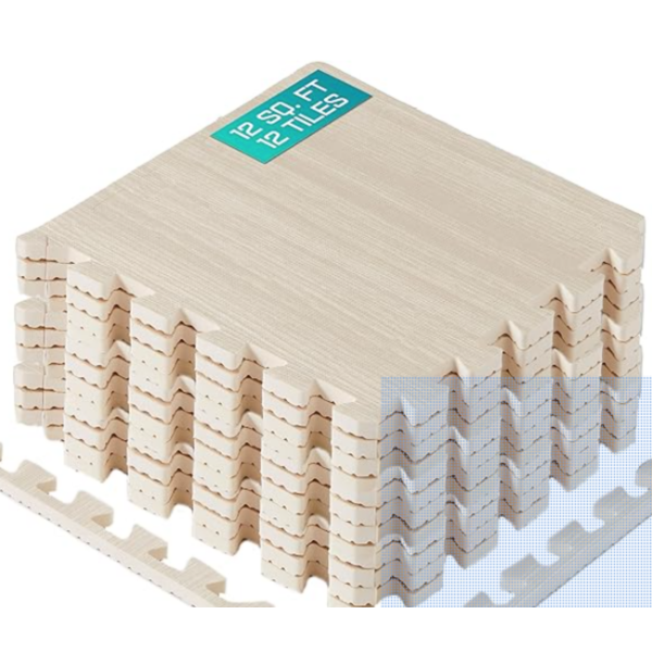 12 X 12" INTERLOCKING EXERCISE MATS - LIGHT WALNUT COLOR