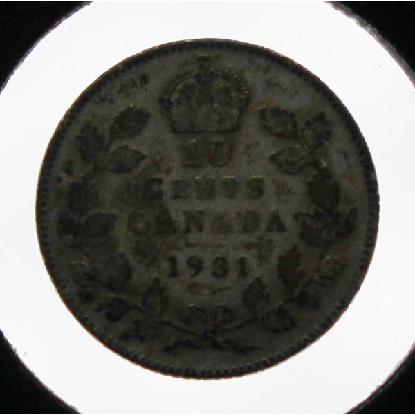 1931 SILVER CANADA KING GEORGE V 10 CENT
