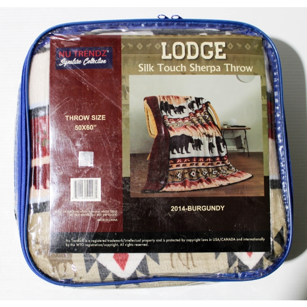NEW LODGE NU TRENDZ SHERPA THROW BLANKET - BURGUNDY