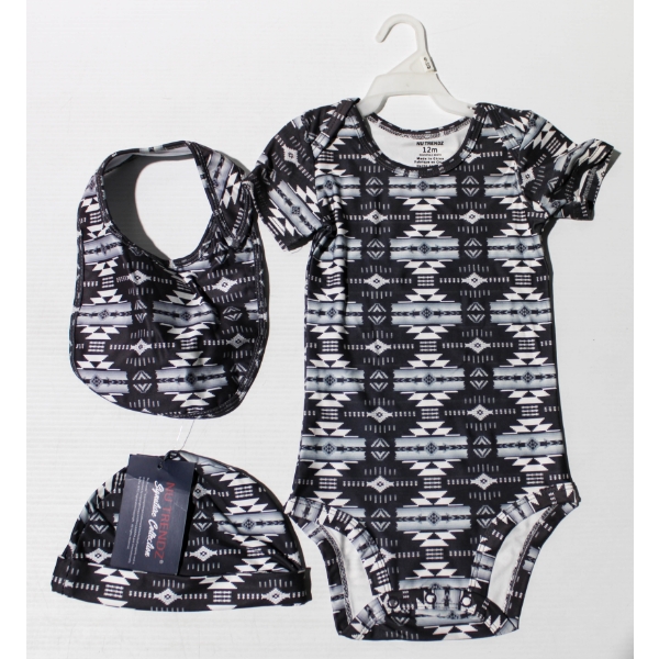 NEW 3PC NU TRENDZ ONESIE SET - GREY - SIZE: 12M