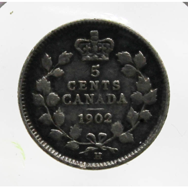 1902H KING EDWARD VII CANADA SILVER 5 CENT COIN