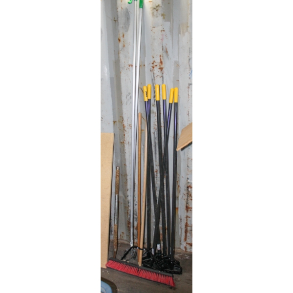 SHOP BROOM / NEW MOP HANDLES ETC.