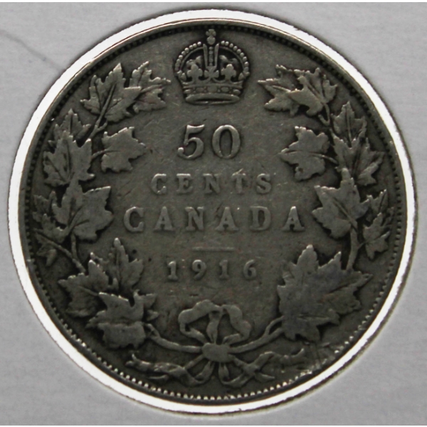1916 CANADIAN SILVER 50 CENT COIN