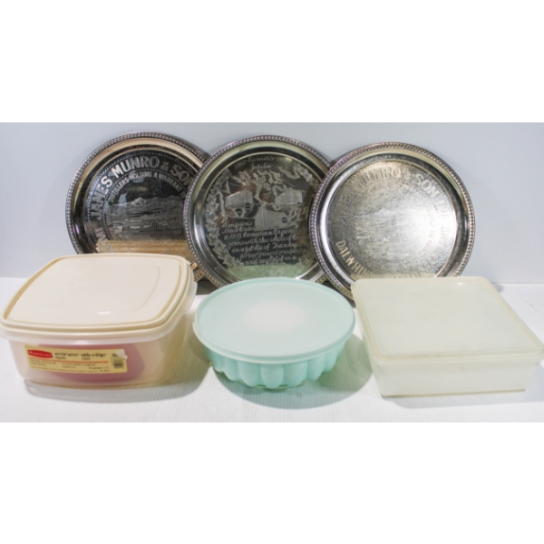 VARIOUS TUPPERWARE & 3 SERVING TRAYS