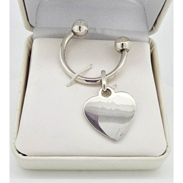 .925 SILVER KEY RING W/ ENGRAVABLE HEART PLATE
