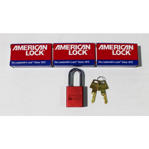  3 NEW AMERICAN LOCK LOCKOUT PADLOCK W/ KEYS - A1106MKRED