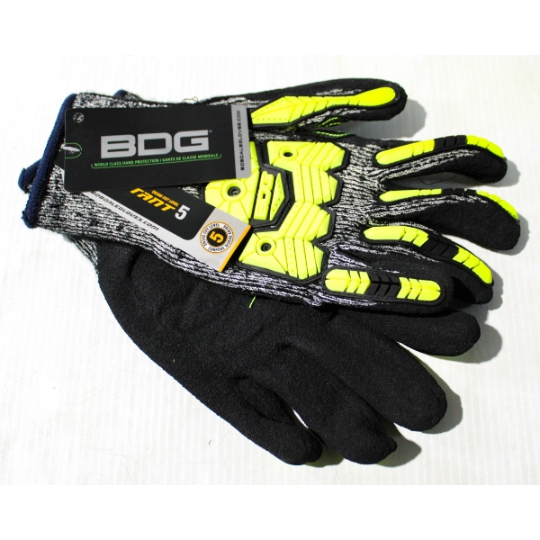BDG IMPACT/CUT RESISTANT LVL 5 HI-VIZ WORK GLOVES SIZE XL