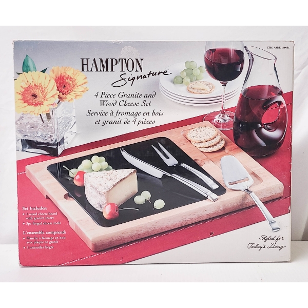 HAMPTON SIGNATURE 4 PC GRANITE & WOOD CHEESE SET