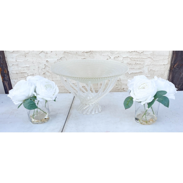 FRUIT BOWL W/ STAND & GLASS VASES