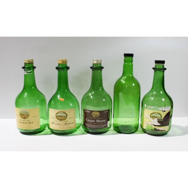 FIVE VINT. 2L GREEN GLASS WINE JUGS