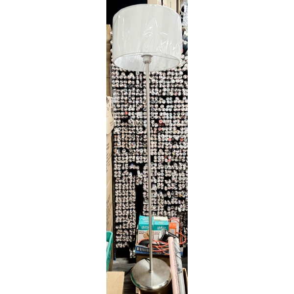 FLOOR LAMP - BRUSHED NICKLE W/ WHITE SHADE
