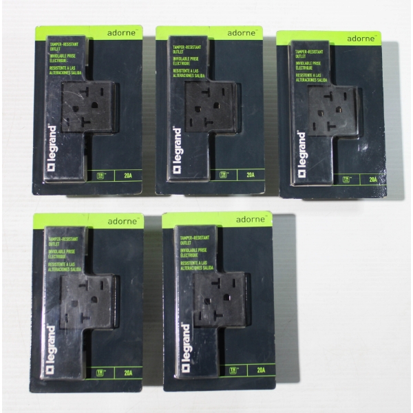 5 NEW LEGRAND LIGHTING ADORNE 20A DUAL OUTLET - GRAPHITE