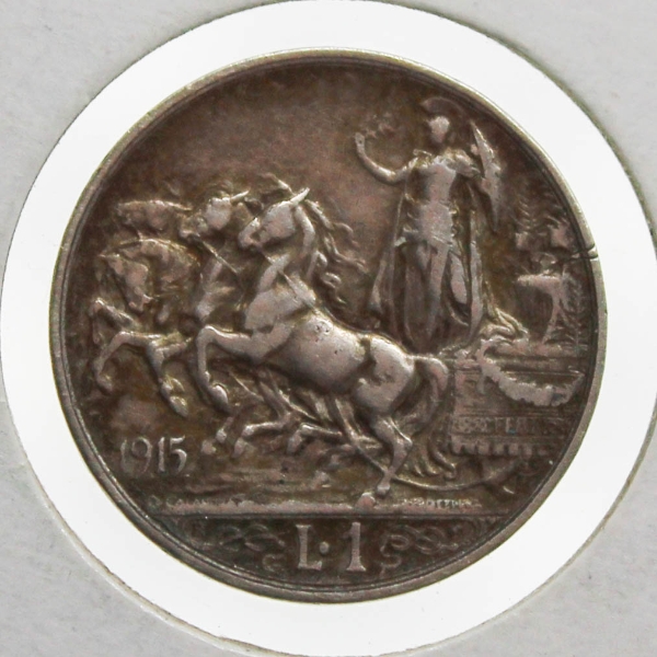 1915 VF SILVER ITALIAN 1 LIRA COIN