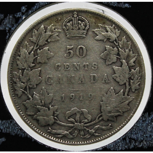 1919 CANADIAN SILVER 50 CENT COIN