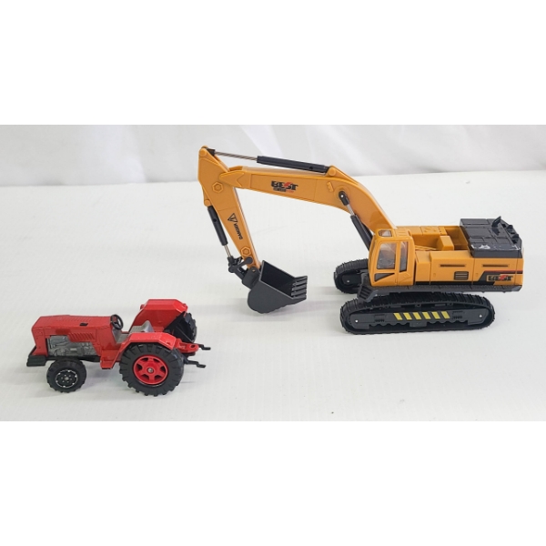 TOY EXCAVATOR & DIECAST TRACTOR