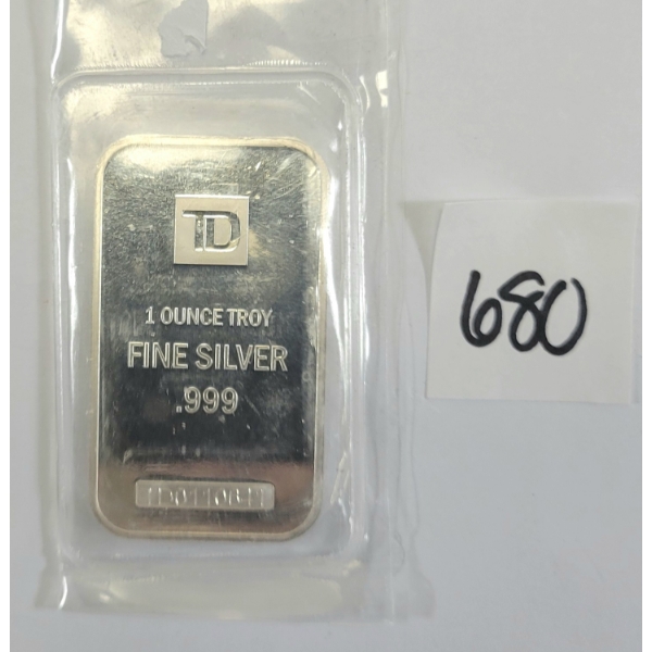 TD 1 OUNCE TROY .999 SILVER BAR