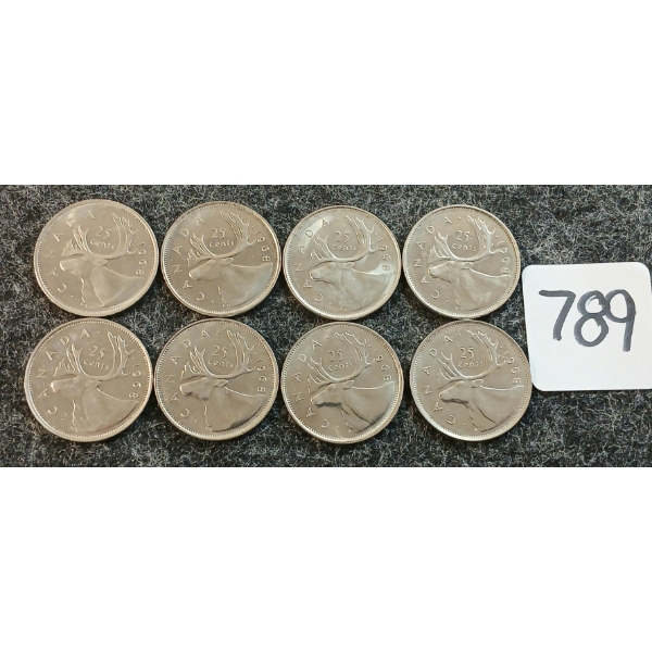 LOT OF 8 - 1968 CDN 25 CENT COINS
