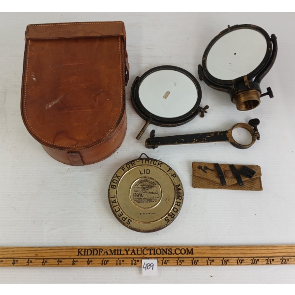 WWII BRITISH HELIO 5" MK V H.E.D. SIGNAL MIRROR KIT W/ LEATHER CASE