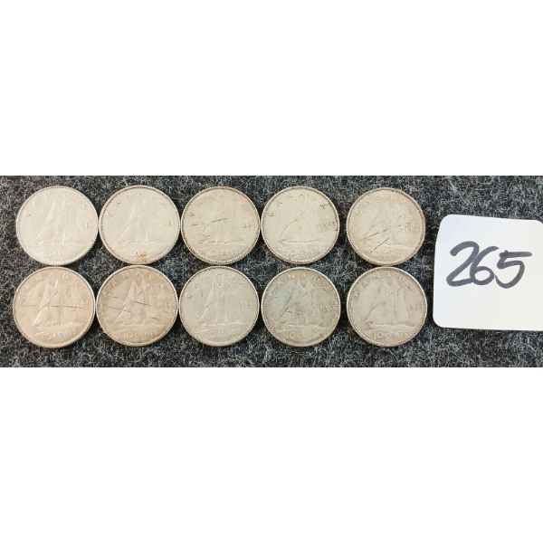 LOT OF 10 - 1968 CDN 10 CENT COINS