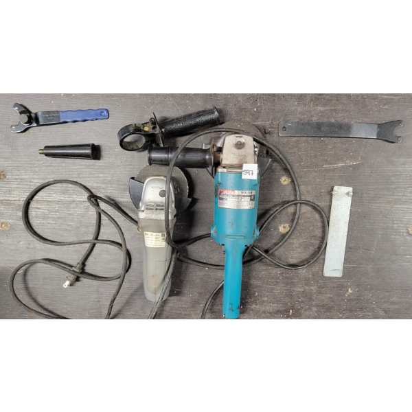 LOT OF 2 - MAKITA CORDED 125MM DISC GRINDER & ANGLE GRINDER W/ ACCESS