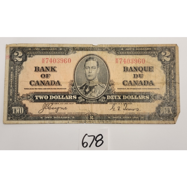 1937 BANK OF CANADA $2 BANKNOTE