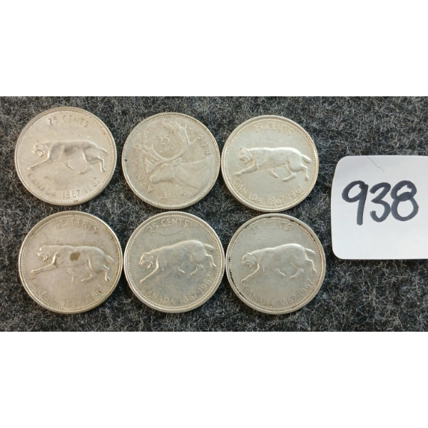 LOT OF 6 - 1967 CDN 25 CENT COINS