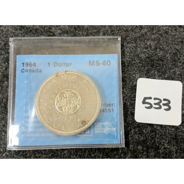 1964 CDN SILVER DOLLAR - CHARLOTTETOWN - CCCS GRADED