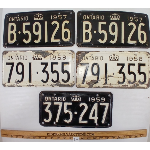 LOT OF 9 - 1957-1961 ONTARIO LICENCE PLATES