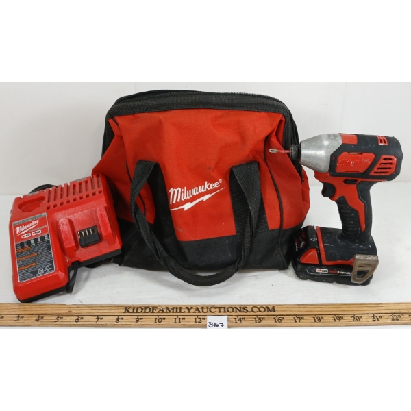 LOT OF 3 - MILWAUKEE TOOL BAG, CHARGER & IMPACT DRIVER