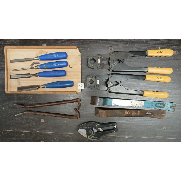 JOB LOT - MARPLES CHISEL SET, PRY BARS, WIRE STRIPPERS, ETC