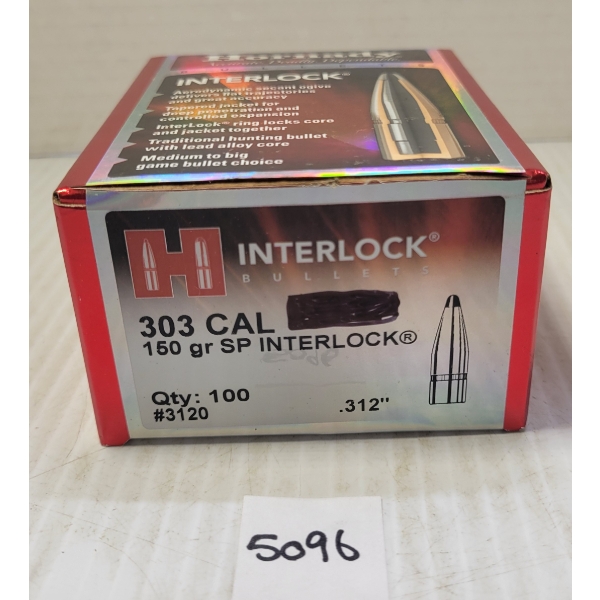 BULLETS: 100X HORNADY INTERLOCK .303 - 150GR - SP 