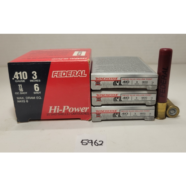 AMMO: 40X FEDERAL & WINCHESTER .410GA - 3IN - #6 SHOT & RF SLUG HP