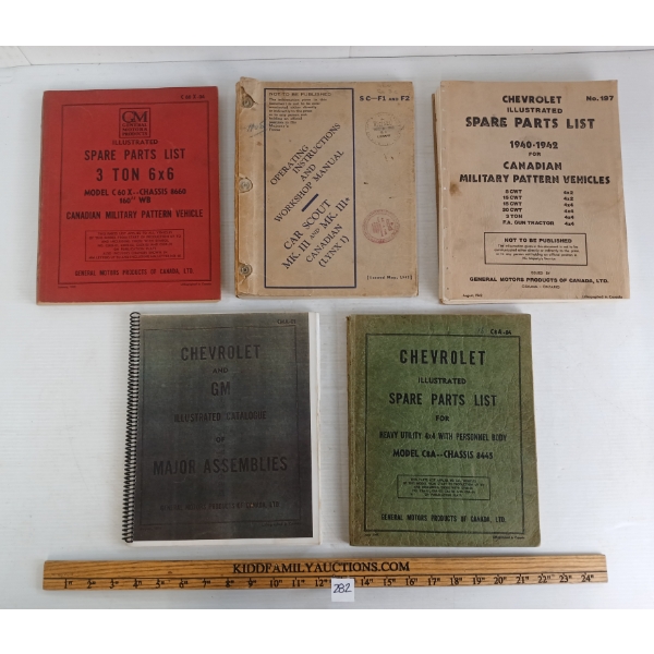 LOT OF 5 - WWII CDN MILITARY EQUIPMENT & VEHICLE TRAINING BOOKS - INCL GM & CHEVY
