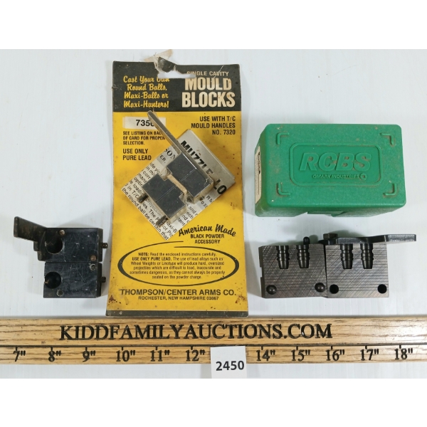 LOT OF 3 - THOMPSON .50 SINGLE, RCBS .357 DOUBLE & UNKNOWN .490 BULLET MOULDS