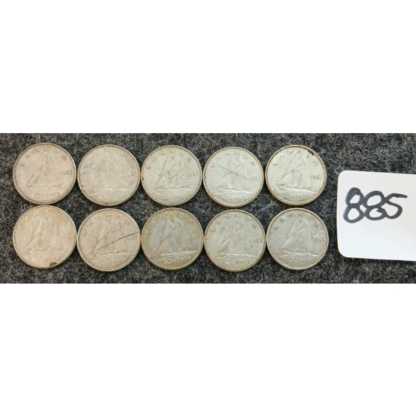 LOT OF 10 - 1964-1968 CDN 10 CENT COINS