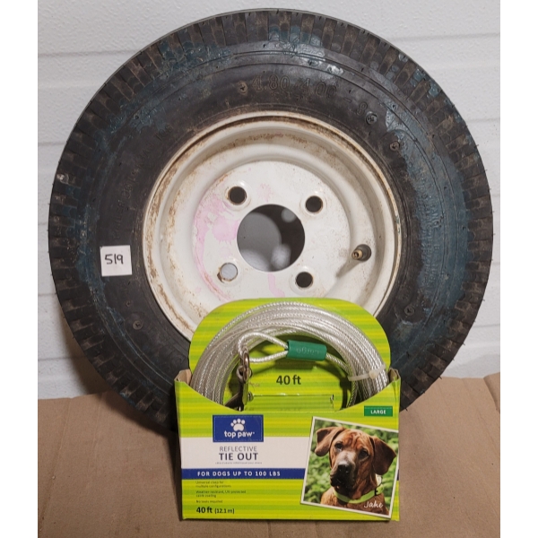LOT OF 2 - TRAILER TIRE & DOG TIE OUT CABLE