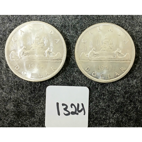 LOT OF 2 - 1963 CDN SILVER DOLLARS - VOYAGEUR 