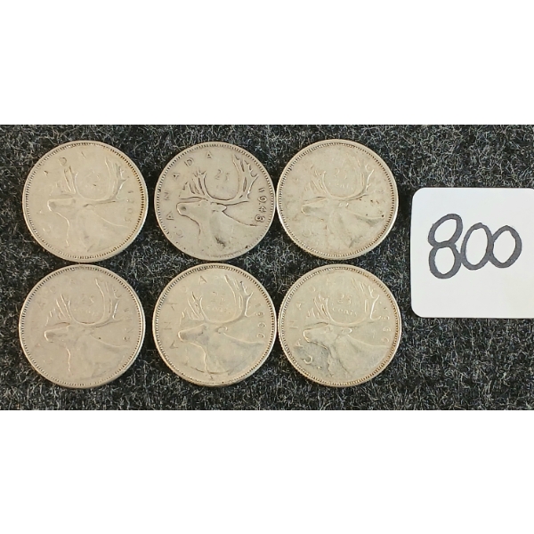 LOT OF 6 - 1943-1966 CDN 25 CENT COINS