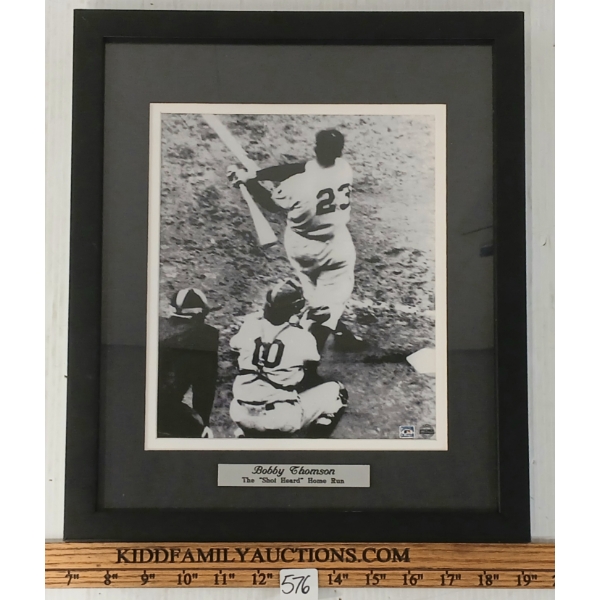 BOBBY THOMSON "THE SHOT HEARD" HOME RUN - FRAMED PHOTO