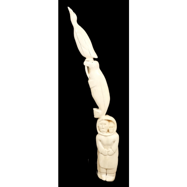HUMANS, WALRUS & BIRD TOTEM BY UNKNOWN ARTIST - BONE