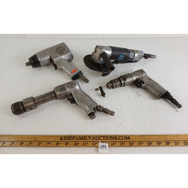 LOT OF 4 - AIR TOOLS - INCL IMPACT WRENCH, DRILL & GRINDER