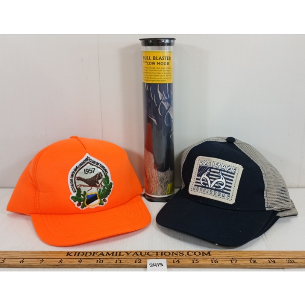LOT OF 5 - WOODS WISE BULL BLASTER & HUNTING CAPS - INCL REALTREE
