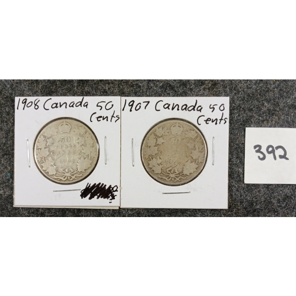 1907 & 1908 CDN SILVER 50 CENT PCS 