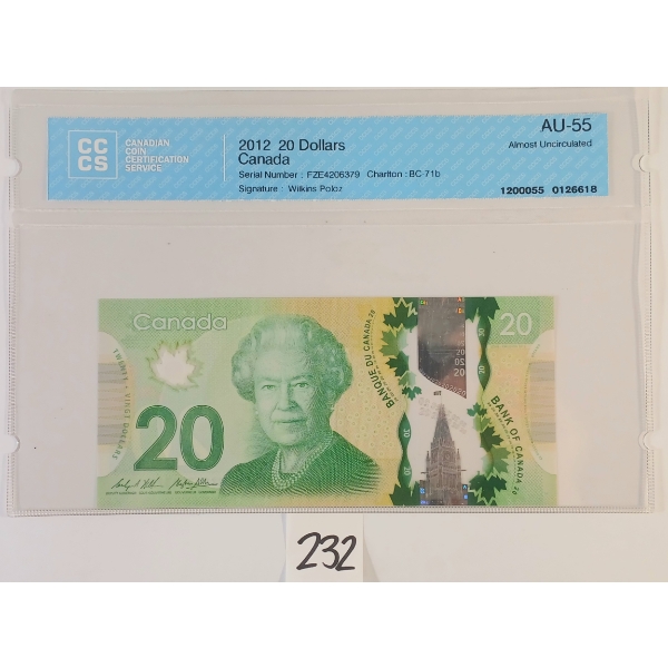 2012 CDN $20 BANKNOTE - CCCS GRADED