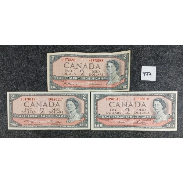 LOT OF 3 - 1954 CDN $2 BANKNOTES