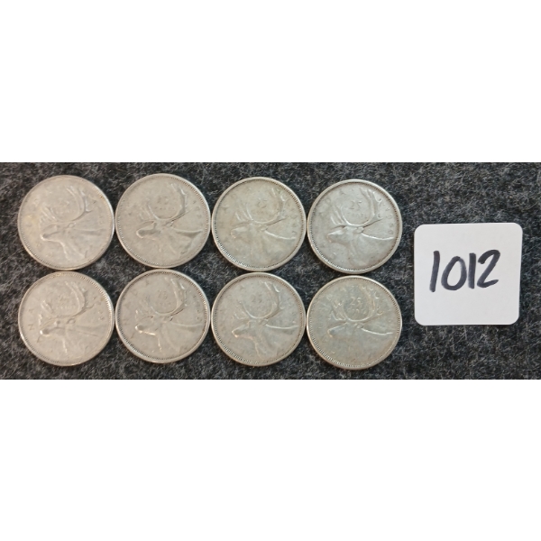 LOT OF 8 - 1957-1965 CDN 25 CENT COINS